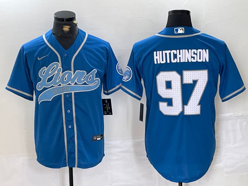 Men Detroit Lions 97 Hutchinson Blue Joint Name 2024 Nike Limited NFL Jersey style 1